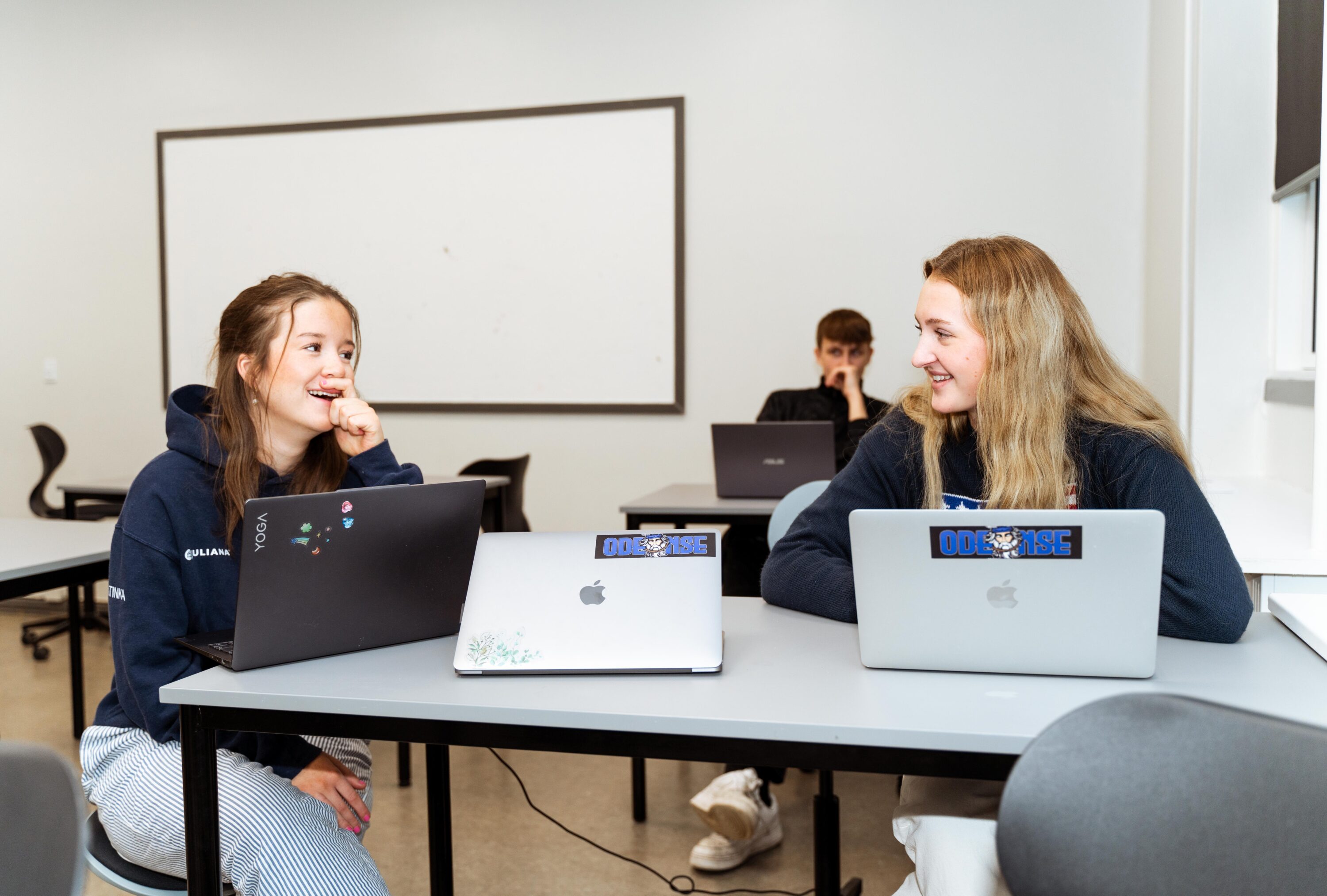 DSC06497 Elever sidder med deres computere og griner på ordblindevenlig efterskole på fyn